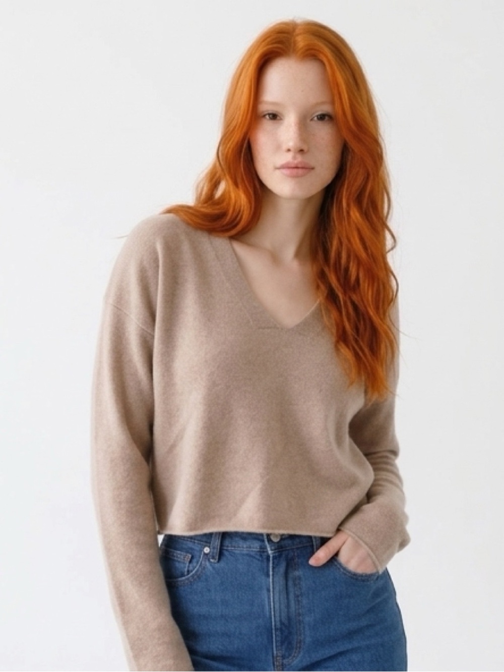 Naked Cashmere Beige V Neck 100% Cashmere Sweater